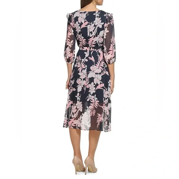 Tommy Hilfiger Navy Blue Floral Midi Dress - New - Size 12 - Picture 2 of 7
